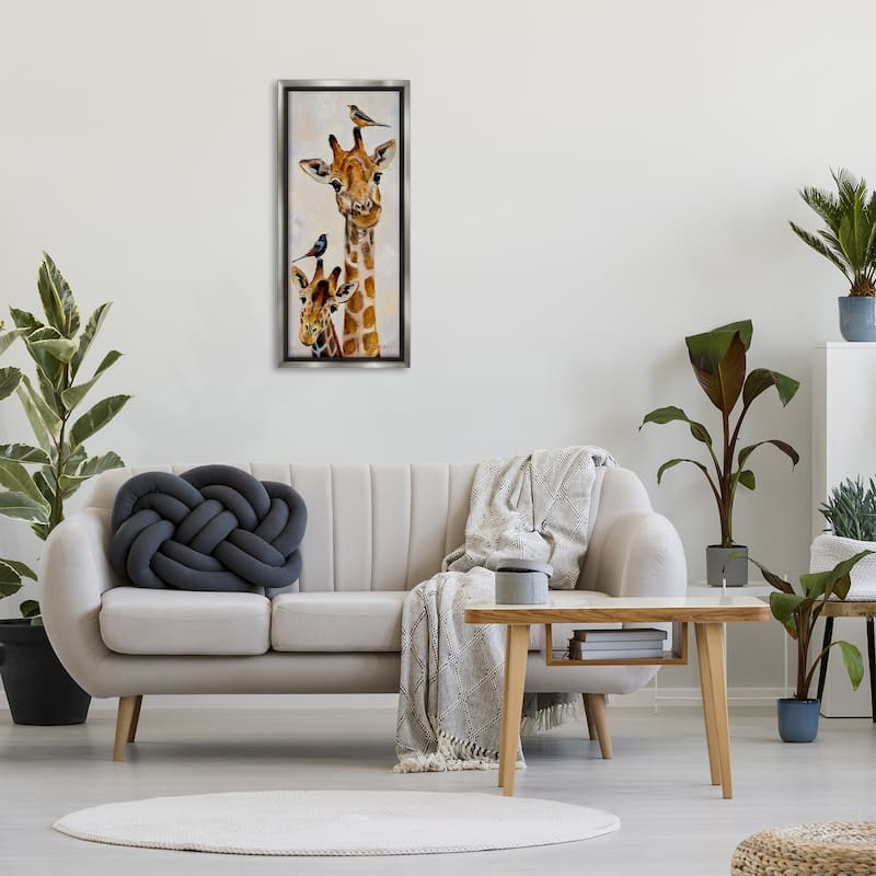 Stupell Giraffe & Perched Birds Framed Floater Canvas Wall Art Design by Karen Weber Fine Art