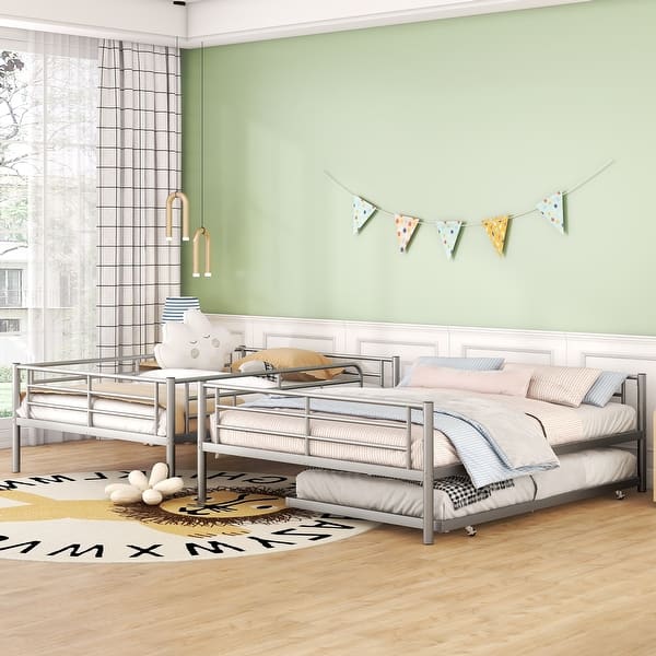 slide 2 of 29, Full XL Over Queen Metal Bunk Bed with Trundle Silver