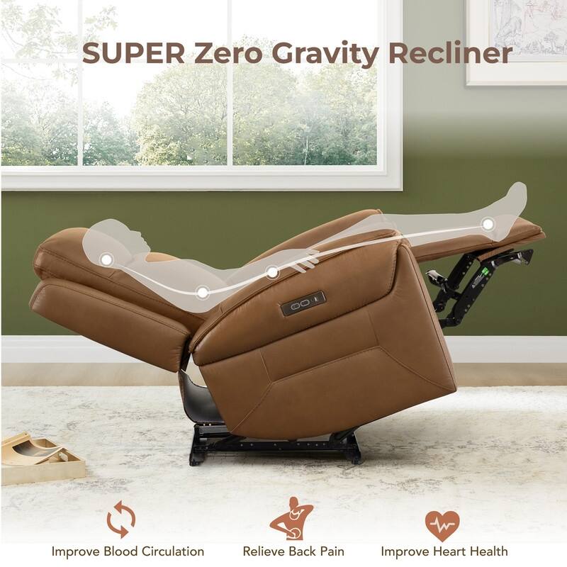 Spruce & Spring Dual Motors Genuine Leather Zero Gravity Recliner with Power Headrest
