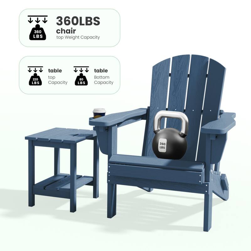 5-Piece Adjustable Plastic Patio Adirondack Chairs With Side Table Set