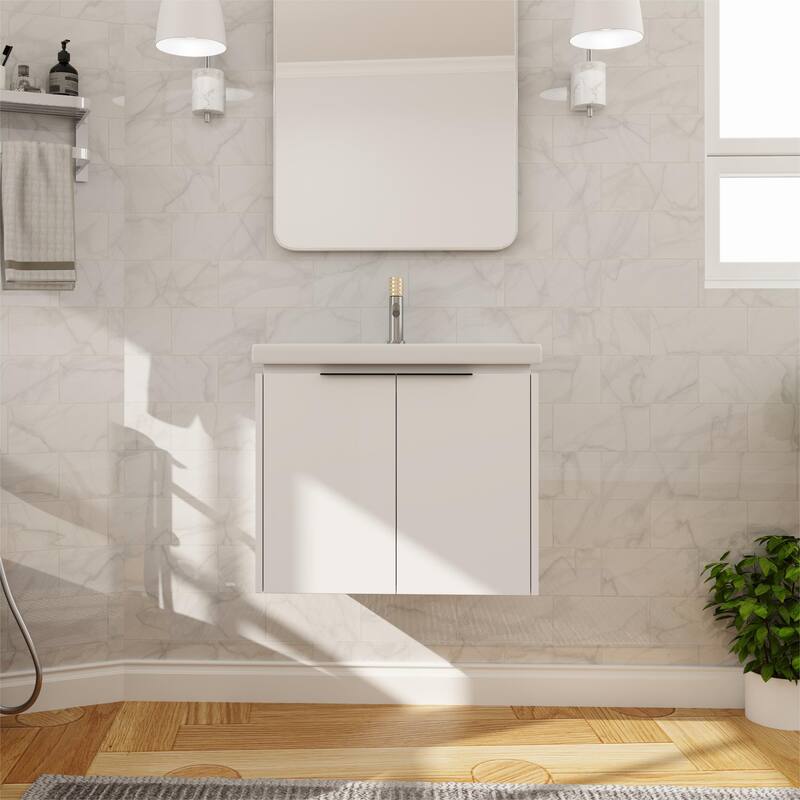 Beingnext 24"/36"/48"/60"/72"/84" Bathroom Vanity with Sink, Floating Bathroom Vanity with Soft Close Door and Shelf - 23.8''W - White-Ceramic sink