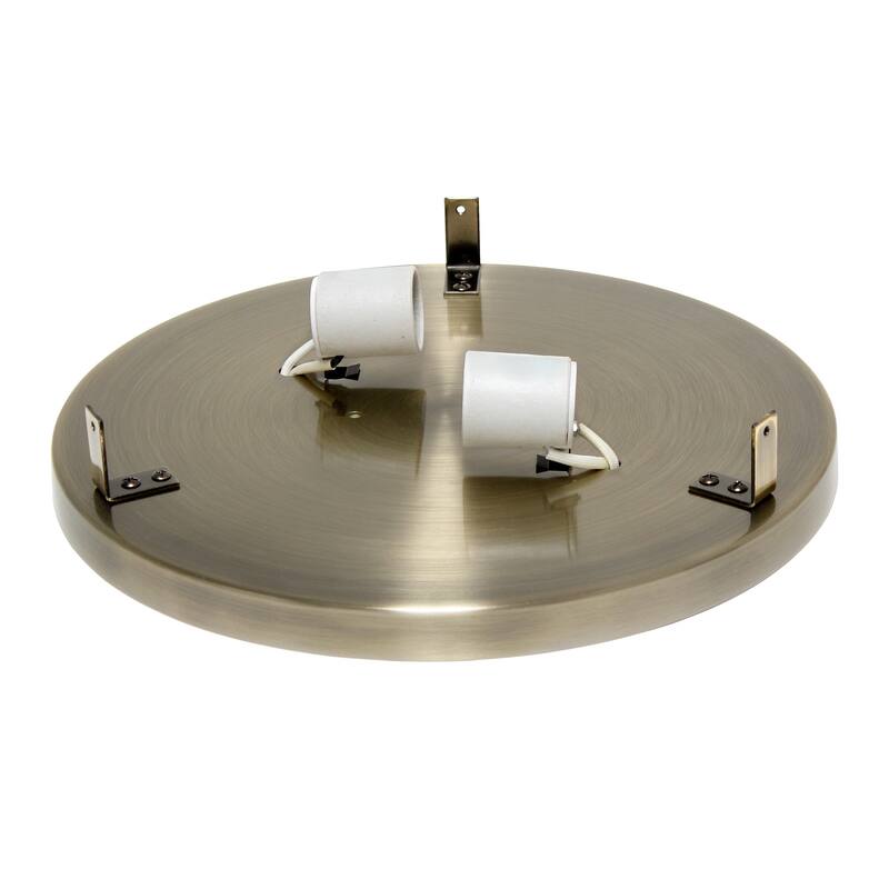 12" Round Flush Mount Ceiling Light - Antique Brass 2-Light Fixture - Bedroom, Living Room, Hallway Decor - 12