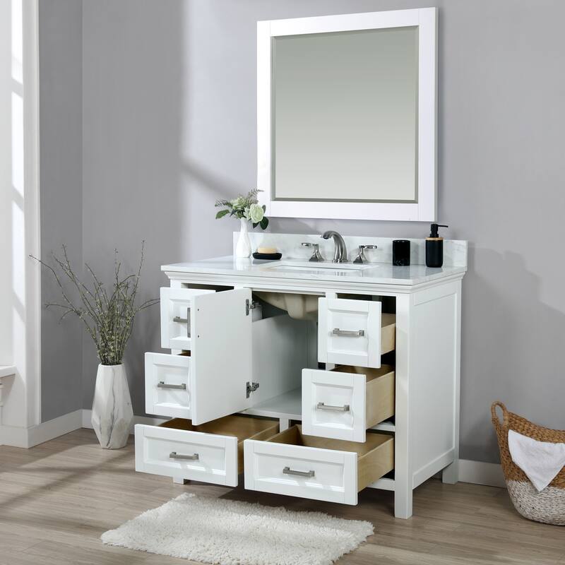 Altair Isla Single Bathroom Vanity Set and Aosta White Countertop with Mirror