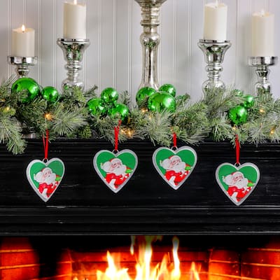 5.5" Metal and MDF Merry Kismass Claus Ornament Set of 4