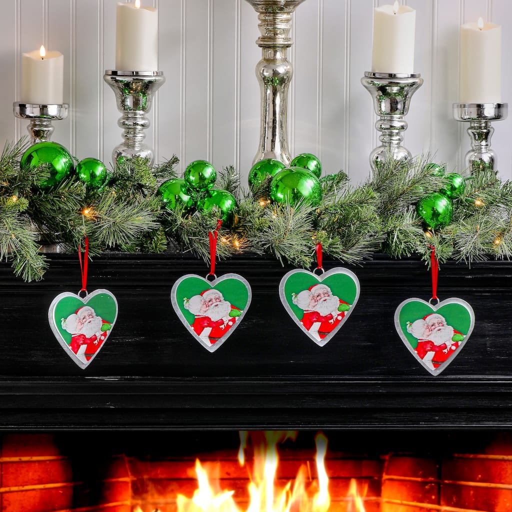 5.5" Metal and MDF Merry Kismass Claus Ornament Set of 4