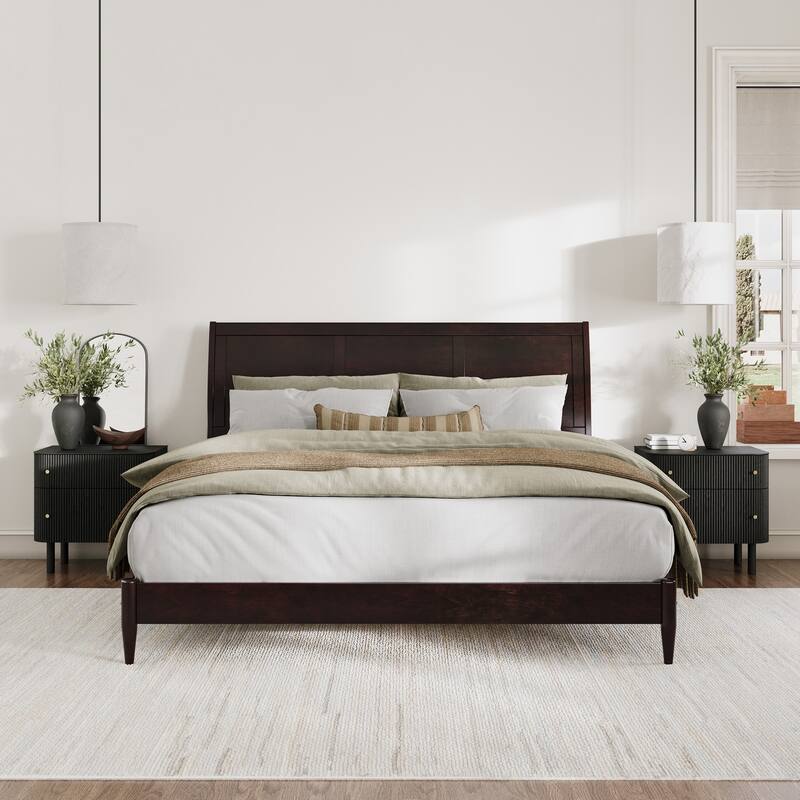 Valencia Solid Wood Low Profile Sleigh Platform Bed