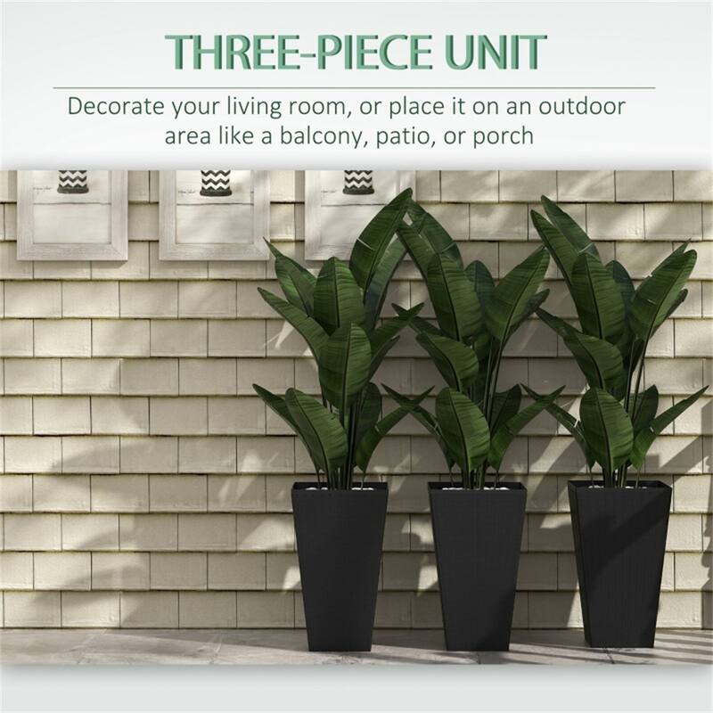 3-Piece Garden Pot Set with Drainage Hole and Rattan Design - 14.25" L x 14.25" W x 24" H
