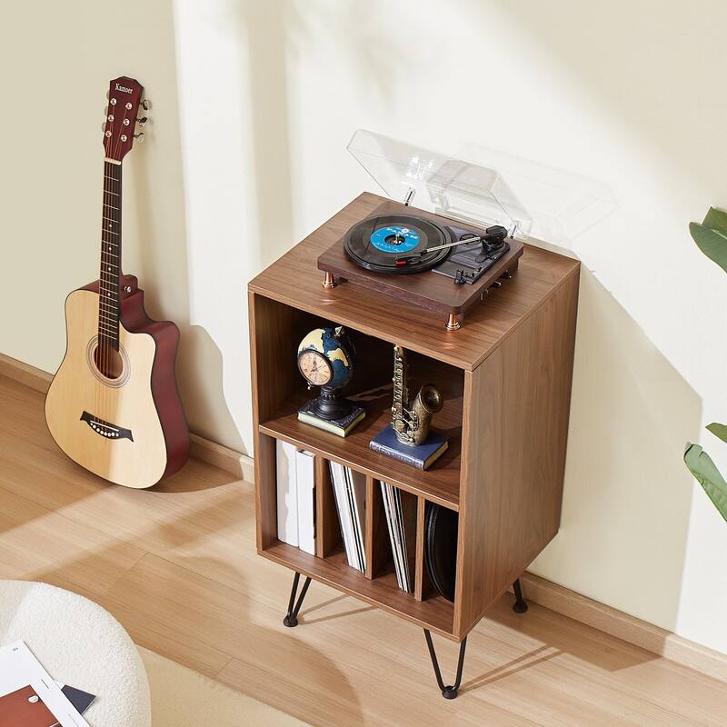 Brown Metal Record Stand with 3 Tiers, Vinyl Storage for 150 Albums - 18.9 x 15.75 x 33.54 inches