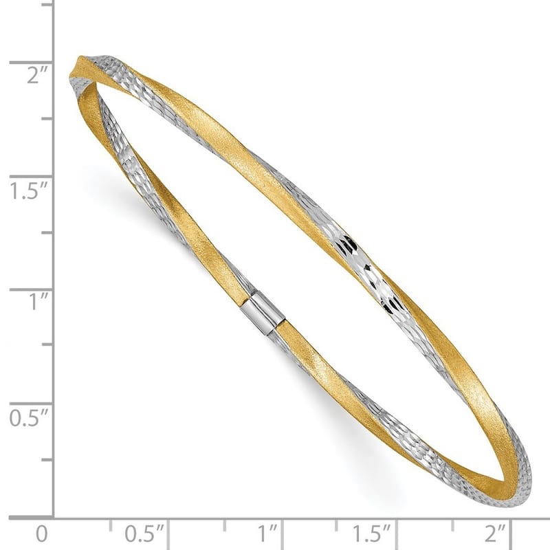 Curata 14k Two Tone Gold 8" 3mm Satin Diamond Cut Twist Slip-on Bangle Bracelet
