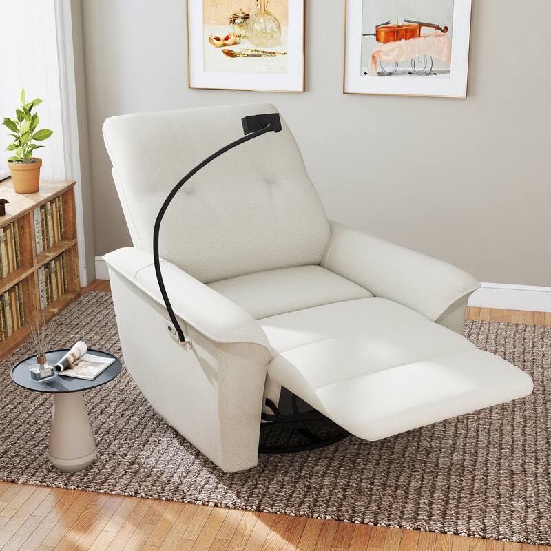 270°Power Swivel Rocker Recliner Chair w/Phone Holder, Electric Glider Reclining Sofa with USB Ports, Power Swivel Glider - Beige