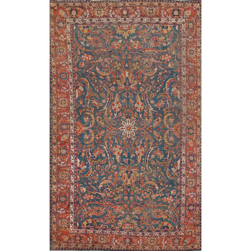 Hand Knotted Oriental 100% Wool Carpet Traditional Floral Navy Blue & Blues Sultanabad Area Rug - 10' 5'' X 6' 9''