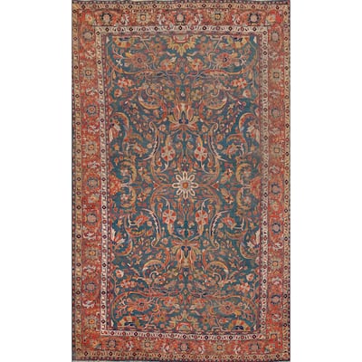 Hand Knotted Oriental 100% Wool Carpet Traditional Floral Navy Blue & Blues Sultanabad Area Rug - 10' 5'' X 6' 9''