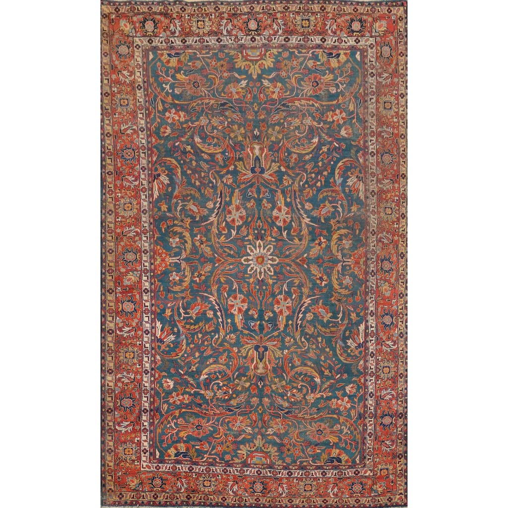Hand Knotted Oriental 100% Wool Carpet Traditional Floral Navy Blue & Blues Sultanabad Area Rug - 10' 5'' X 6' 9''