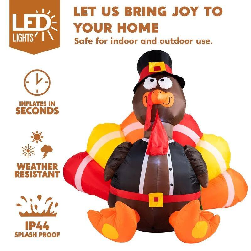 6 ft. Tall Black, Brown, Yellow & Red Plastic Gobbles the Turkey Inflatable