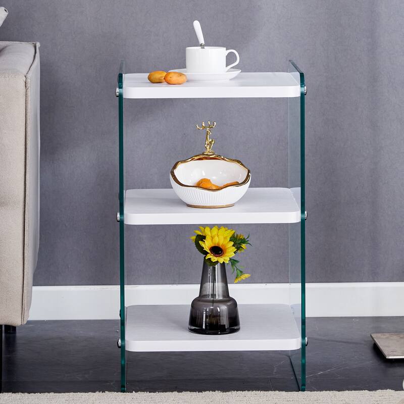 Three Levels Of Bedside Tables, Board Surface Is MDF, And Both Sides Are Tempered Glass, With Storage Function