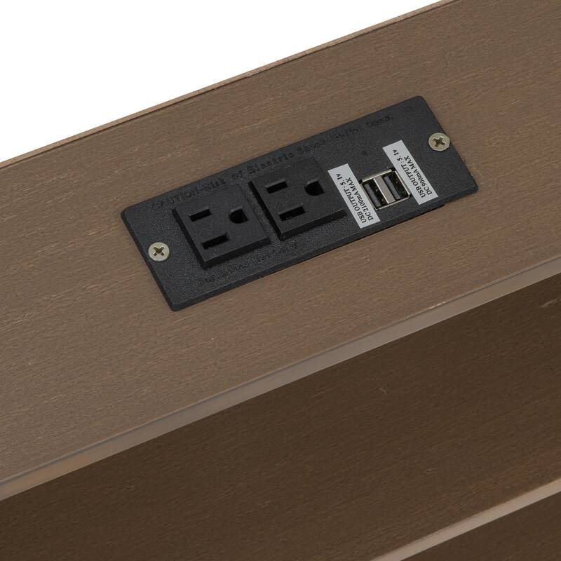 Queen over Queen Bunk Bed with Storage Cabinets, USB Ports, Antique Wood Finish