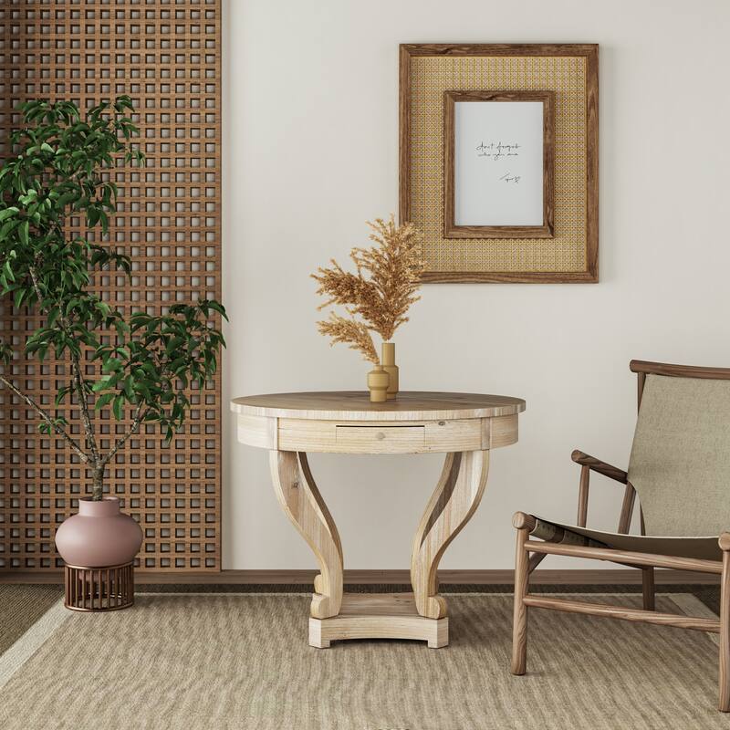 Farmhouse Style Small Size Round Dining Table End Table Side Table Coffee Table,Natural Wood Grain Distressed