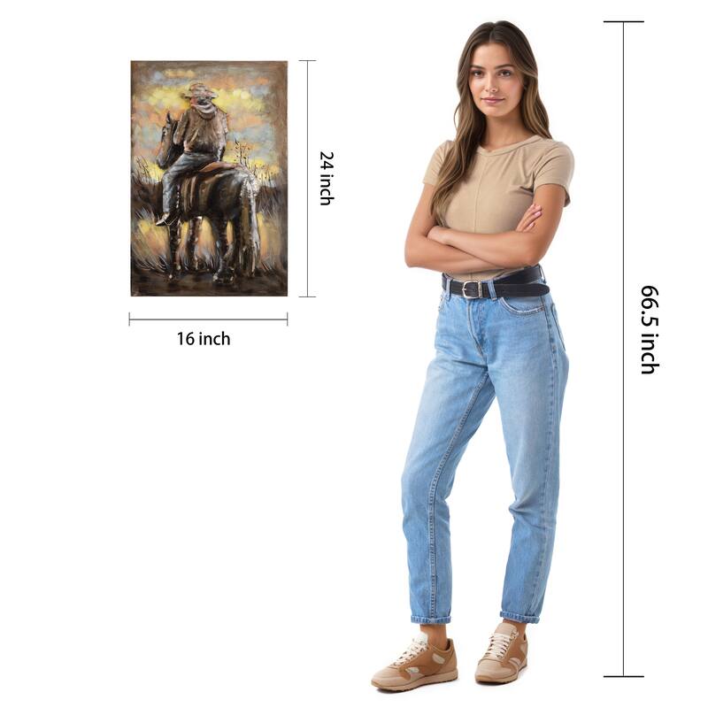 "Cowboy" Mixed Media Iron Hand Painted Dimensional Wall Art