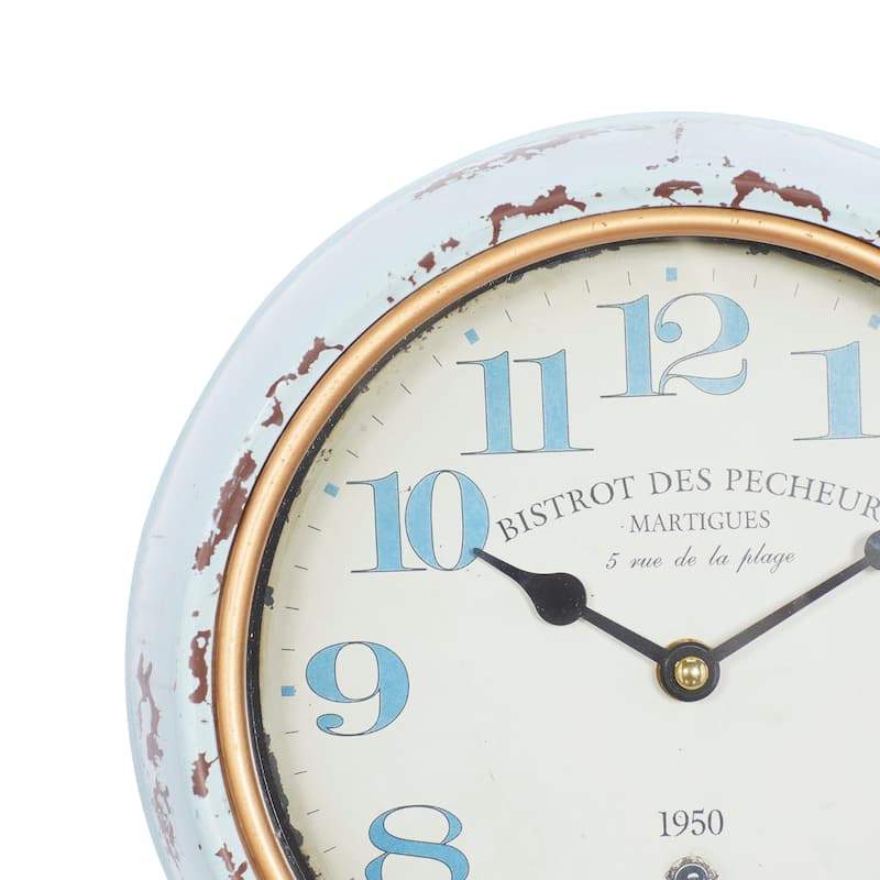 White Iron Vintage Wall Clock No Theme (Set of 2) - 10"L, 10"H