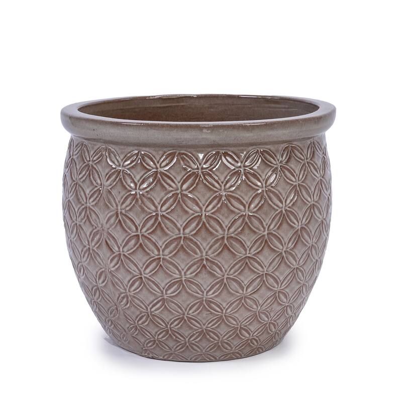 3 Pack Handmade Glazed Ceramic Planter, Ring Pattern Planter Pot