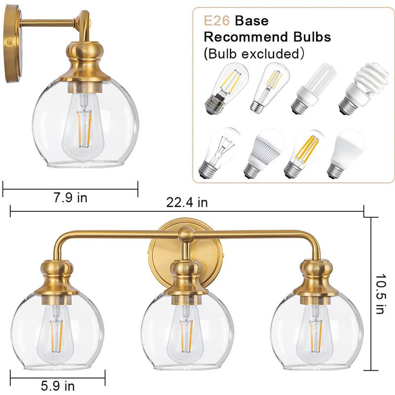 3-Light Dimmable Vanity Light with Clear Glass Shades