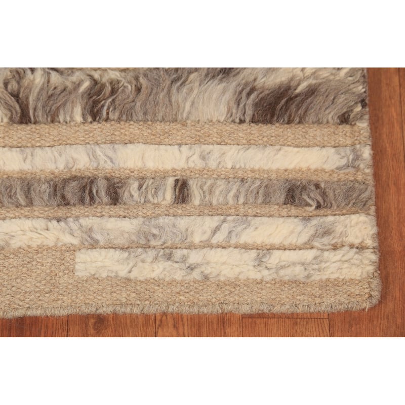 Striped Abstract Moroccan Indian Accent Rug Hand-Knotted Wool Carpet - 2'0"x 3'0"