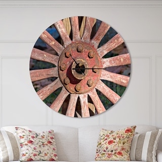 Designart 'Red Metal Country Wagon Wheel' Oversized Farmhouse Wall CLock
