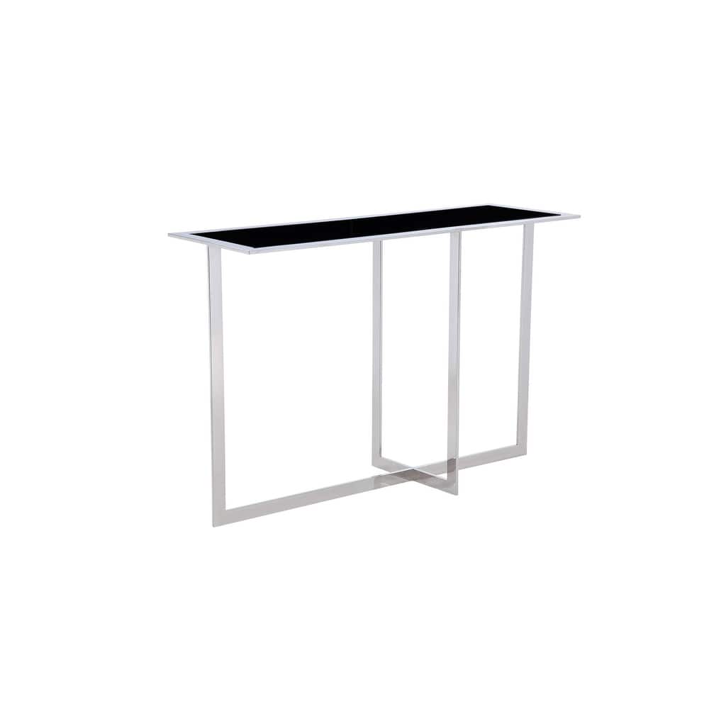 Pasargad Home Luxe Glass & Steel Console Table, Black - W47"xD16"xH32"