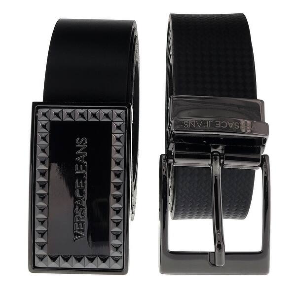 Shop Versace Ed8ysbf17 Emi8 Black Adjustable 2 Buckle Leather Belt