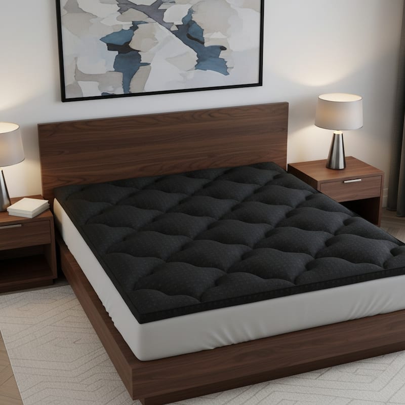 2" Black Cotton Full Double Mattress Topper - 1.5 Inch - Black - 54.00 in. x 75.20 in.  x 1.50 in.