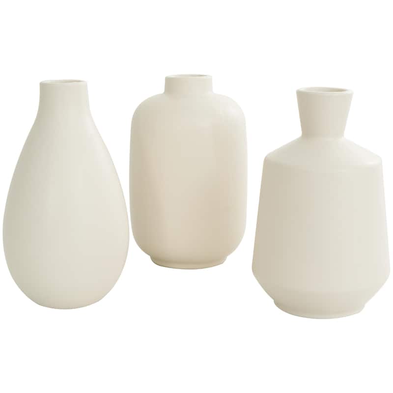 Ceramic Marble Inspired or Minimalist Decorative Vase - Set of 3 White, Gray, Cream, Black - Roche River Decor - Cream - 5"W, 8"H