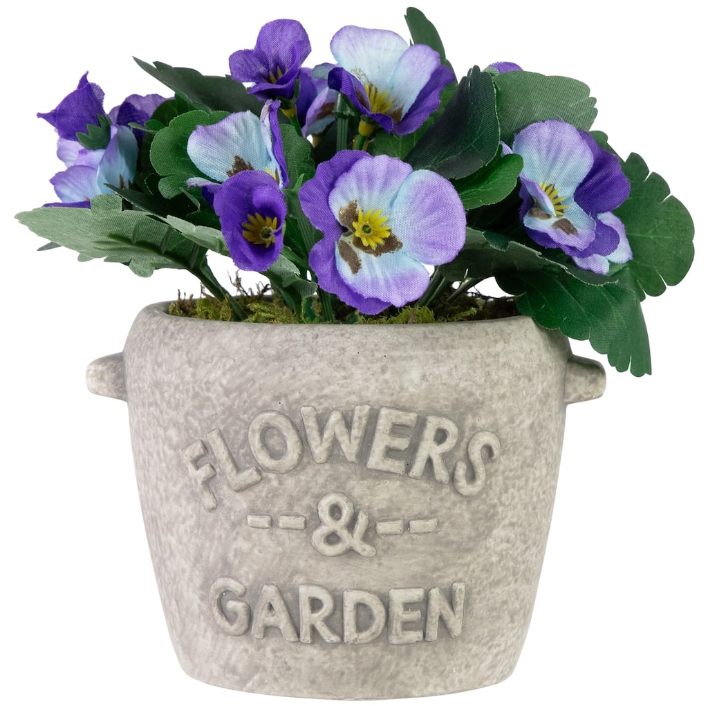 Pansy Artificial Floral Arrangement in "Flowers & Garden" Pot - 6" - Purple and Blue