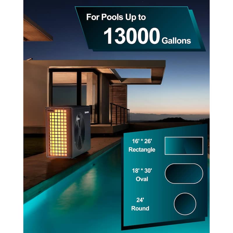 40000 BTU Pool Heat Pump for 13000 Gallon Swimming Pools - 35"L x 14"W x 22"H