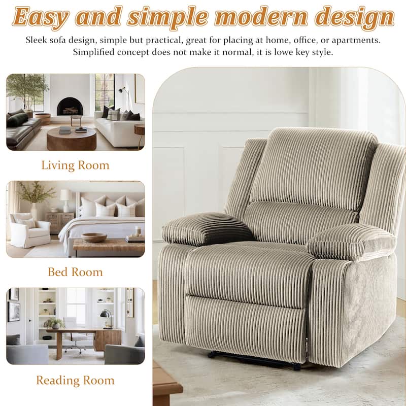 Corduroy Manual Recliner Chair with Footrest
