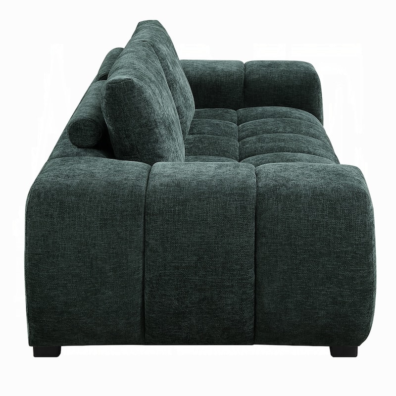 Errand Sofa, Dark Green Chenille, Foam Cushions, Pine Wood, 84 Inch