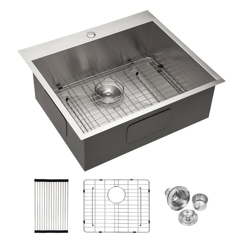 Drop-In 16 Gauge Single Bowl Stainless Steel Kitchen Sink in Brushed Nickel