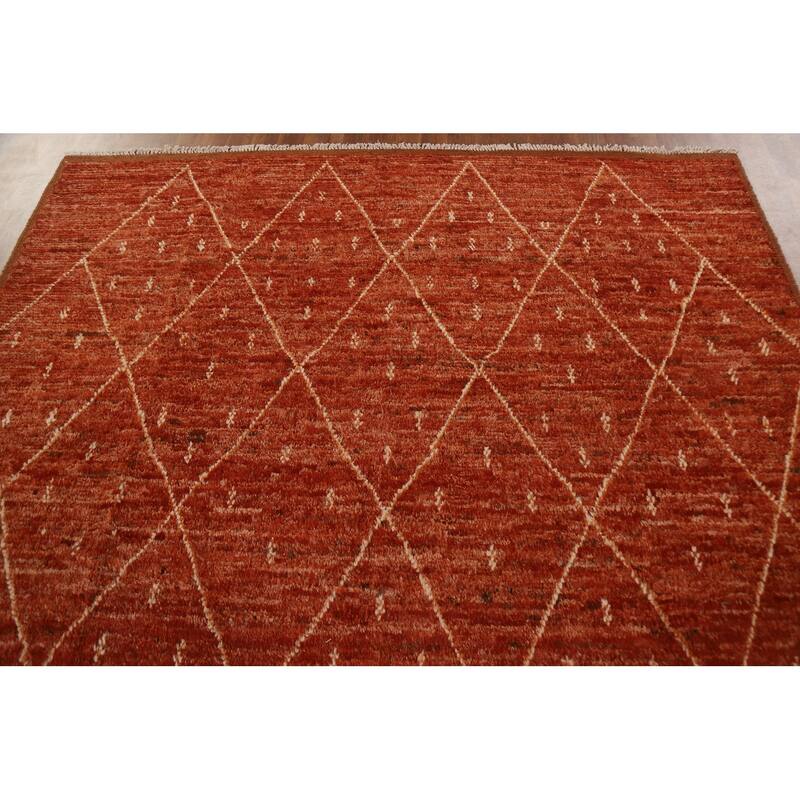 Hand Knotted Oriental 100% Wool Carpet Tribal Trellis Oranges & Rust Moroccan Area Rug - 10' 1'' X 6' 10''