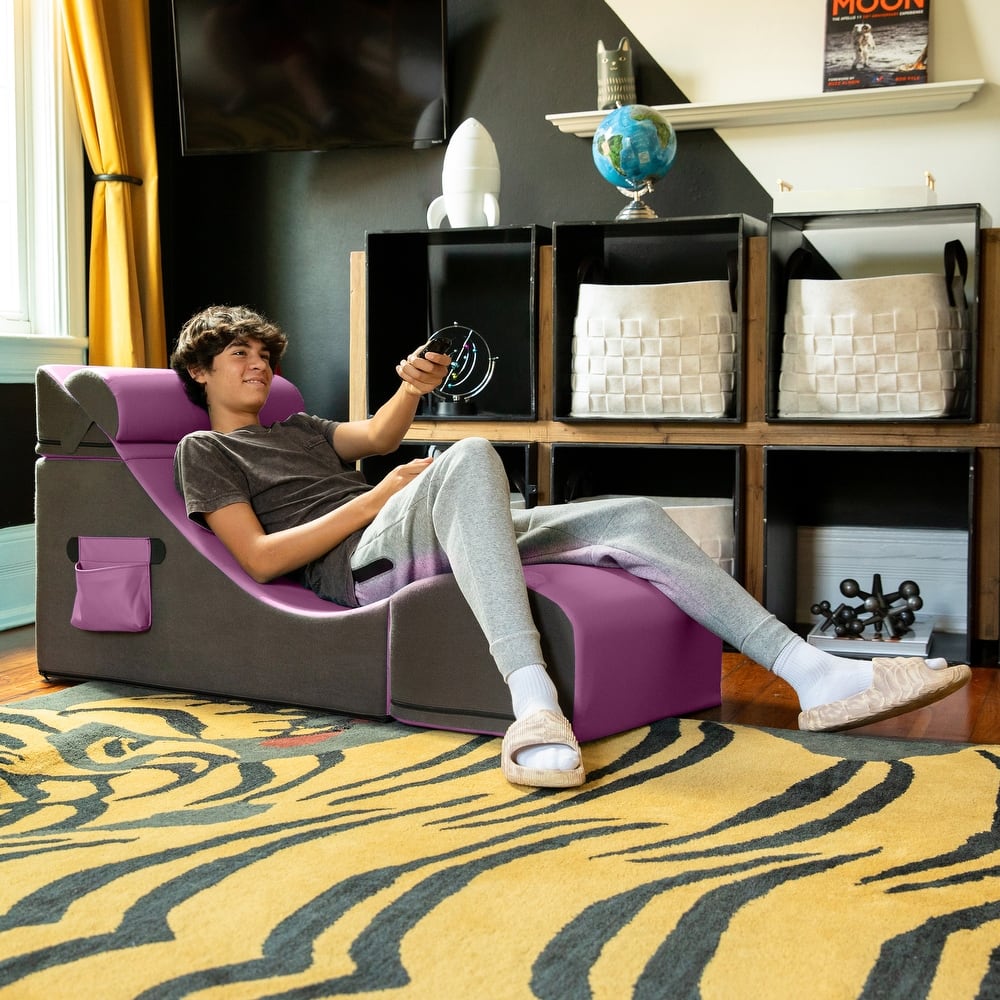 Jaxx Flexx V-Tex Convertible 3 in 1 Gamer Chair, Table, & Ottoman w/ Adjustable Headrest - Vinyl