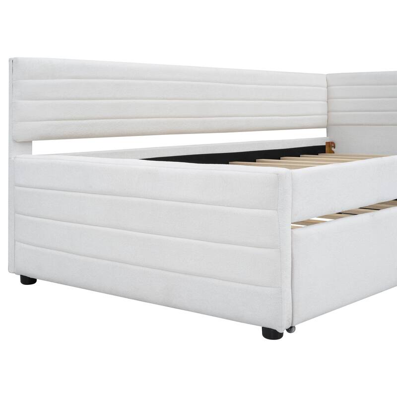 Twin Size Upholstered Daybed with Roll-Out Trundle, Space-Saving Wooden Frame, No Box Spring Needed