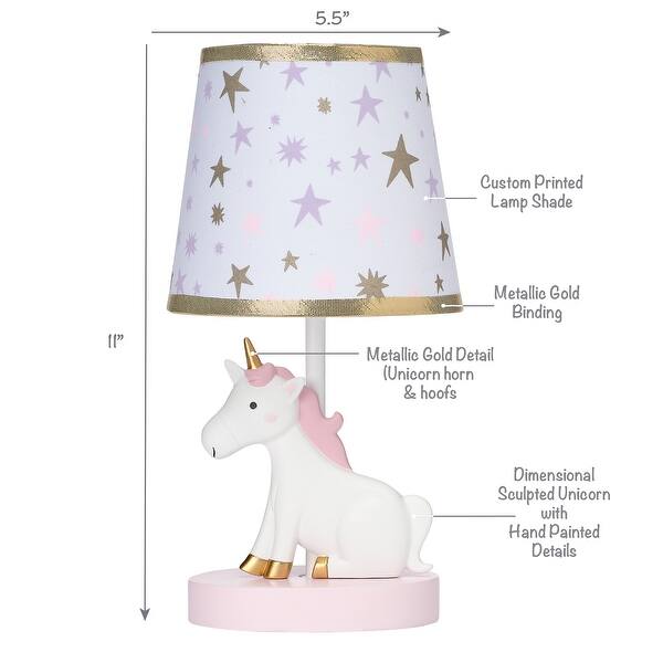 Bedtime Originals Rainbow Unicorn Pink/White Nursery Lamp with Shade & Bulb