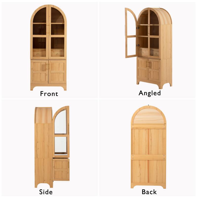 Roomfitters 71" Tall Arched Kitchen Pantry Cabinet with Glass Doors, Hidden Drawer & 4 Door Shelves