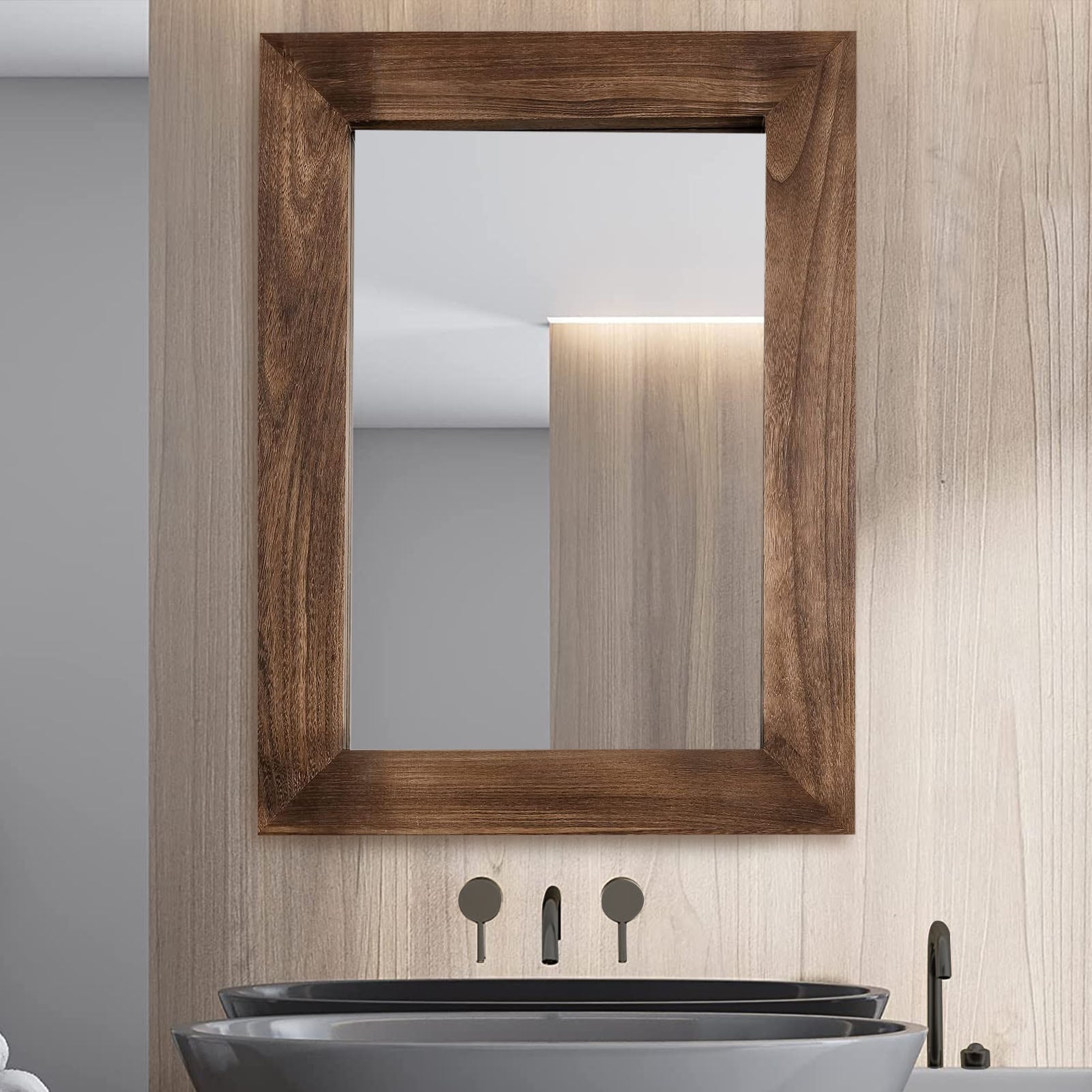 Wood framed vanity shop mirrors