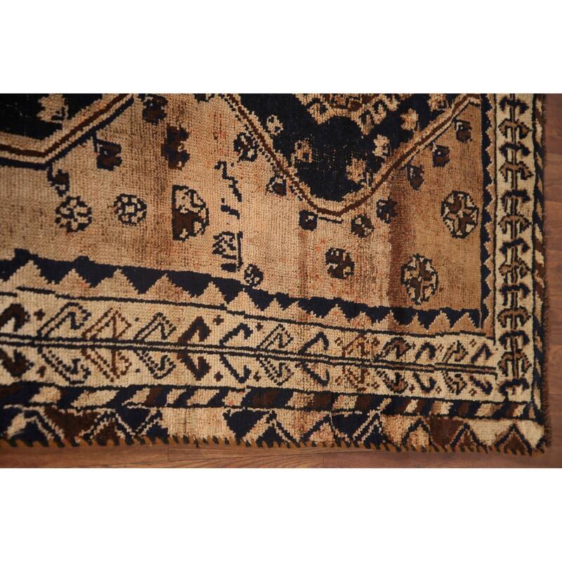 Hand Knotted Oriental 100% Wool Carpet Traditional Tribal Black Qashqai Area Rug - 7' 8'' X 4' 4''