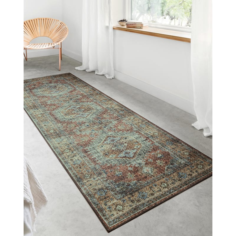Alexander Home Leanne Traditional Distressed Printed Area Rug - 2'6" x 7'6" Runner - Rectangle