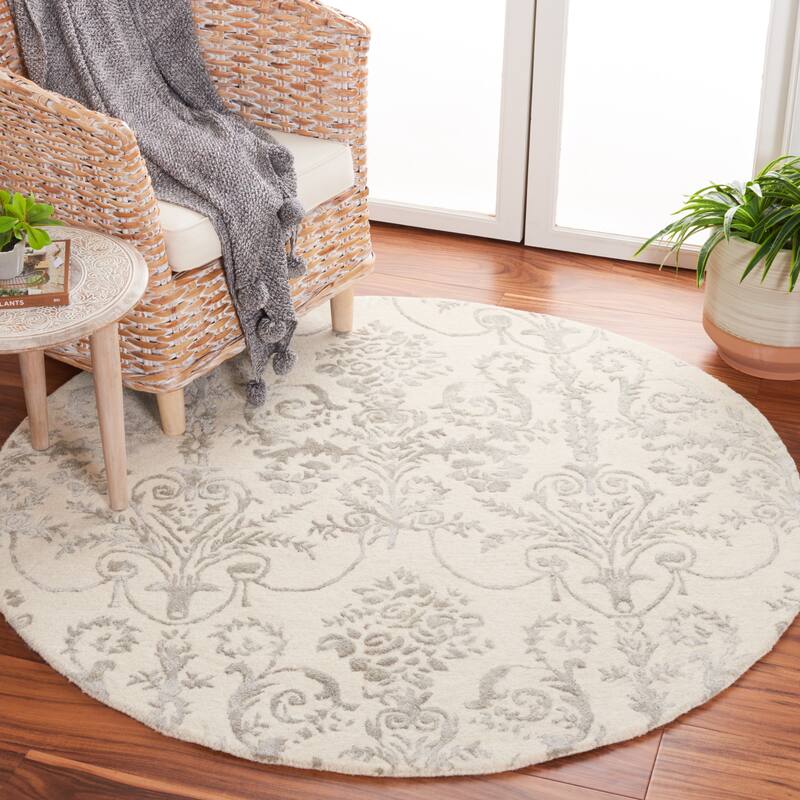 SAFAVIEH Handmade Bella Eleanor Modern Floral Wool Rug - 3' Round - Ivory/Grey