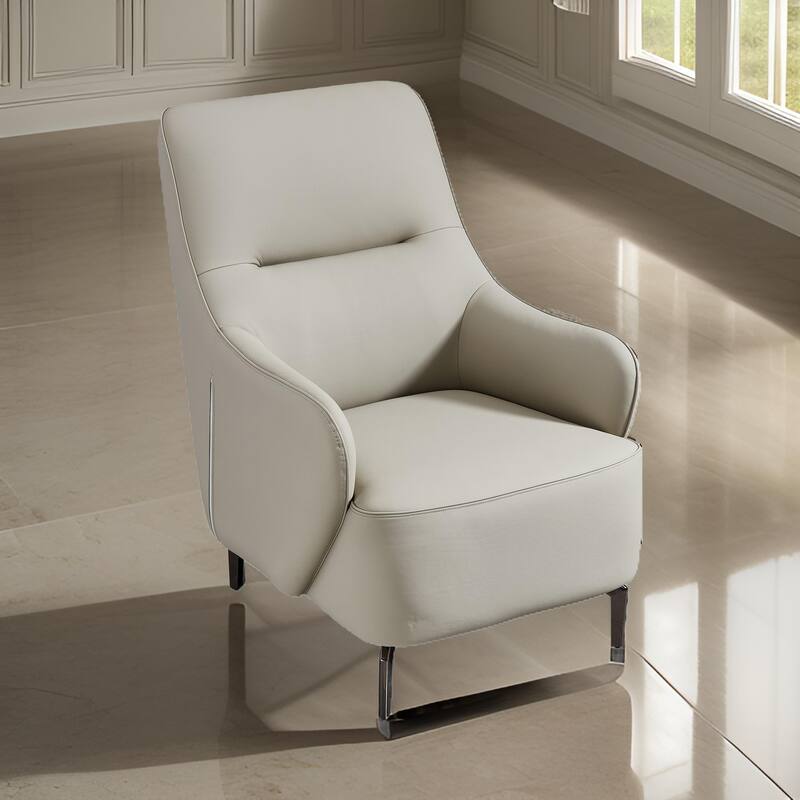 Lavy 34 Inch Accent Chair Armchair, Tall Back, Gray Real Leather Upholstery - Gray, Black