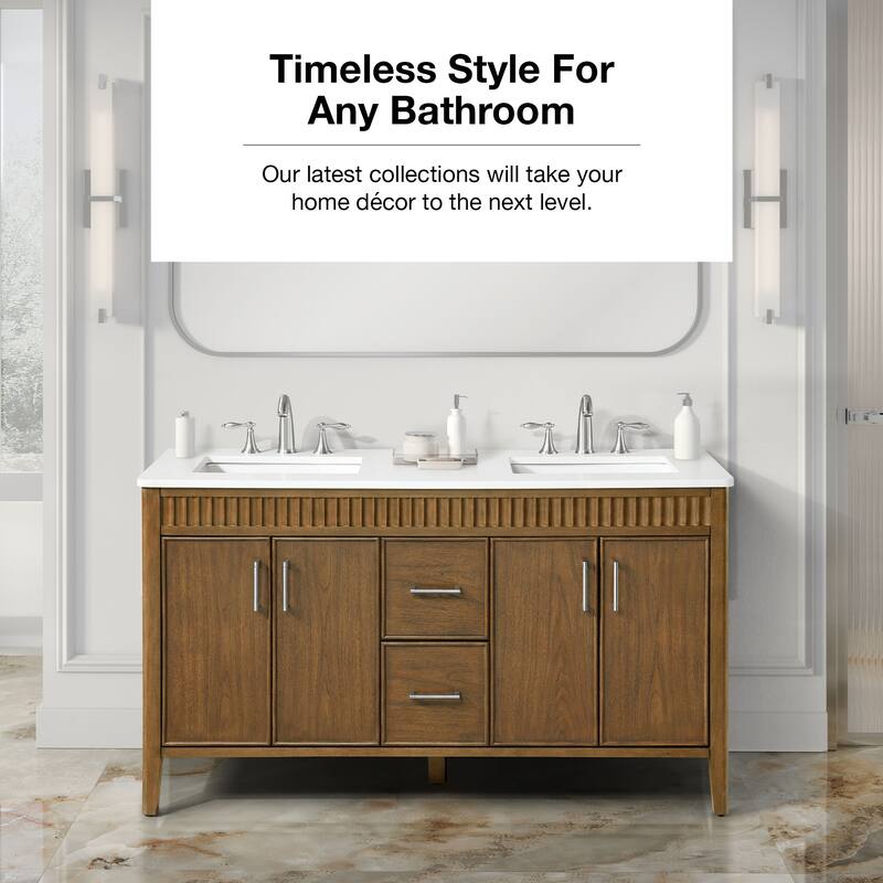 Juliette Warm Walnut Bathroom Vanity with White Quartz Top