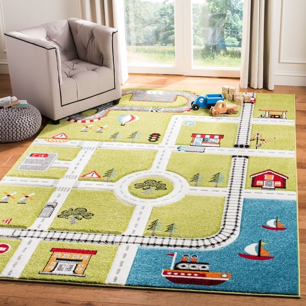 slide 2 of 36, SAFAVIEH Carousel Kids Riemy Neighborhood Road Rug 10' x 14' - Green/Ivory