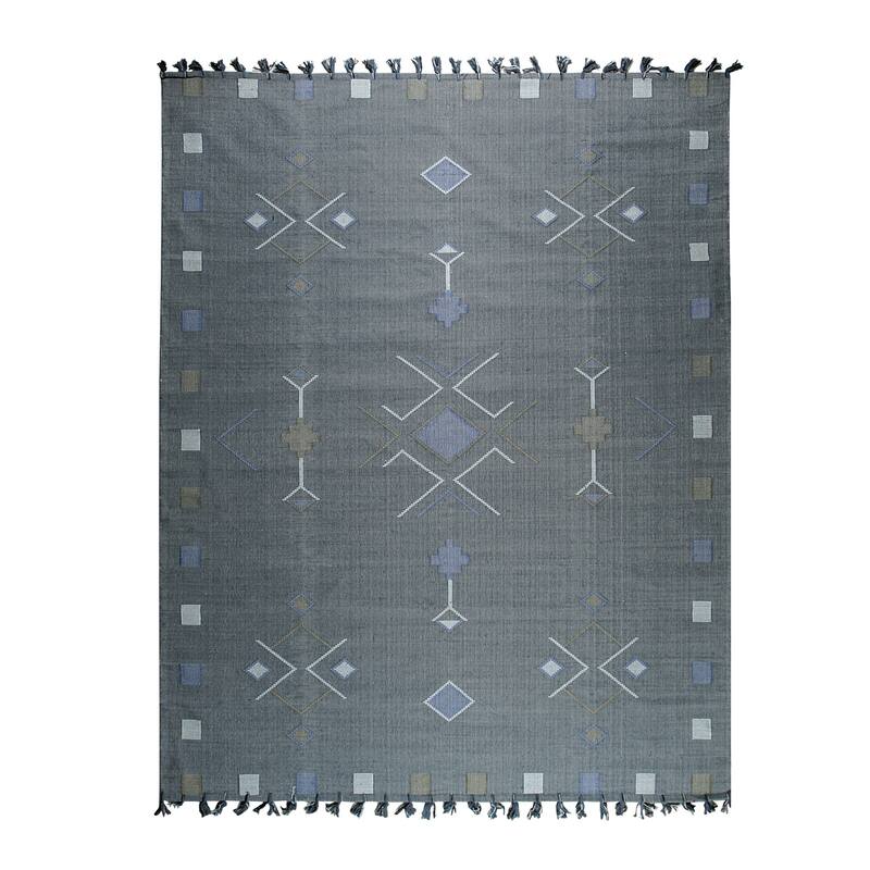 Gray Hand-Knotted Cotton Flat Weave Rug, 4' x 6', soft elegant area accent - L