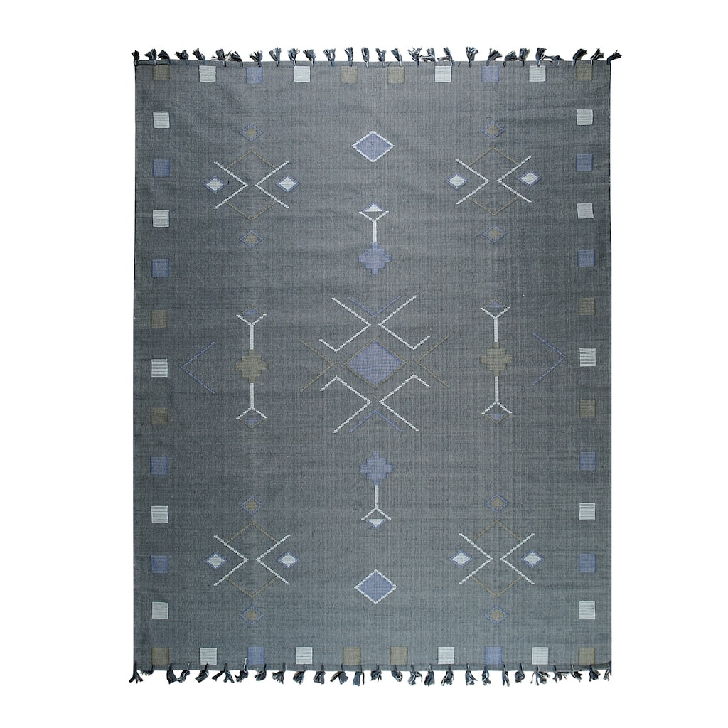 Gray Hand-Knotted Cotton Flat Weave Rug, 4' x 6', soft elegant area accent - L